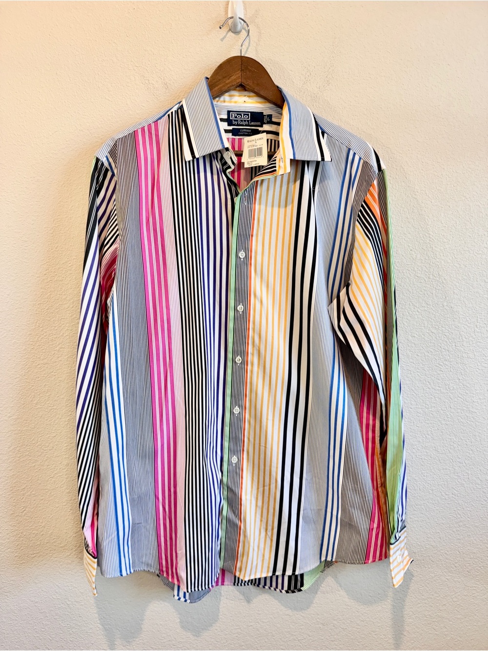 Polo Ralph Lauren Curham Custom Fit L Rainbow Stripe Shirt Preppy Resort NWT J83